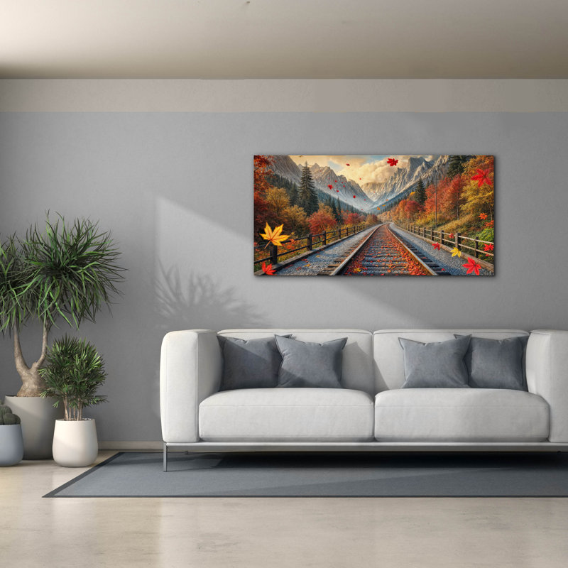 Art mural sur toile Ghiselin «Fall Railroad Landscape» par Rey Klimt, H 30 po x l 60 po