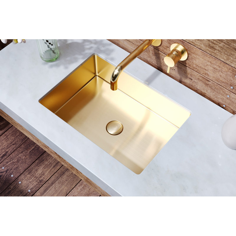 Lavabo de salle de bain encastrable en acier inoxydable 19,69 po x 13,86 po Badeloft ES-UB-03-BG, Or brossé