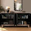 Buffet antique avec 4 portes à motif de losanges et 2 tablettes - Armoire de rangement en bois massif avec grand rangement au fini noir Mid-Century-1751058631