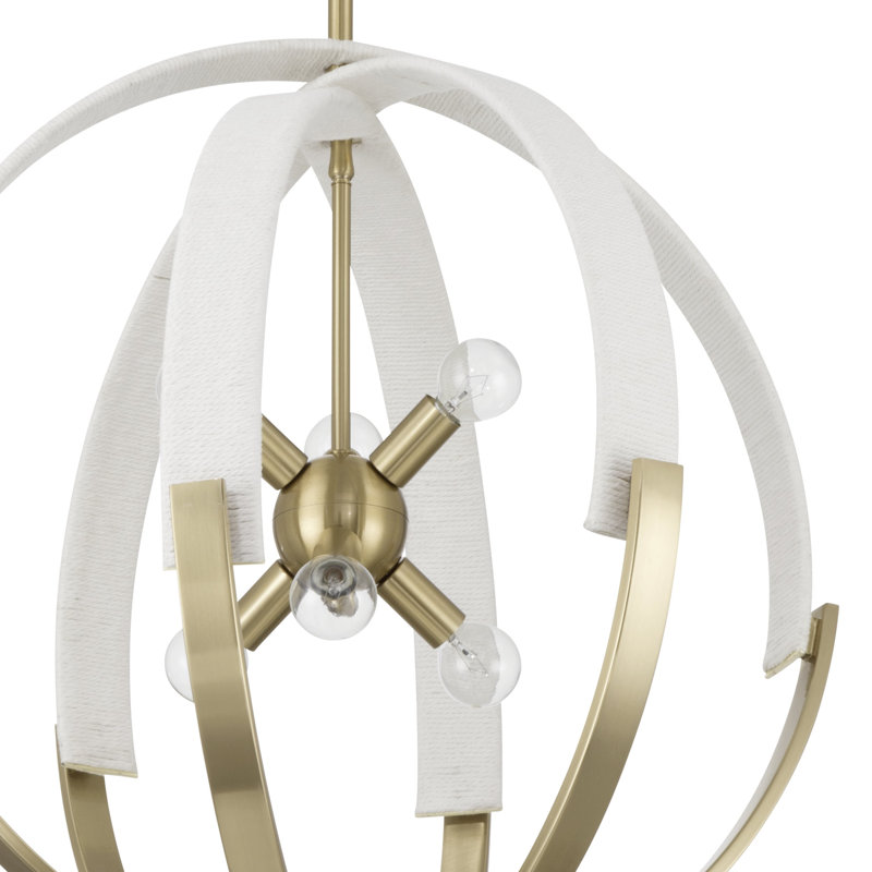 Lustre en corde de laiton et de coton crème 6 lumières 23 pouces Bronaugh
