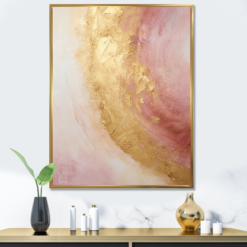 Or rose, désert, mirage, spirale I - abstrait, spirales sur toile, H 40 po x l 30 po x P 1,5 po, Cadre flottant doré