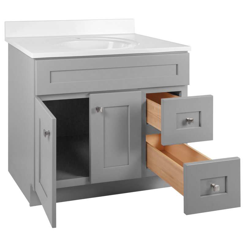 Brookings 37 Inch Bathroom Vanity with Top, Ready to Assemble, Painted Sherwin Williams® Gray – Design House, 597807, Gray 