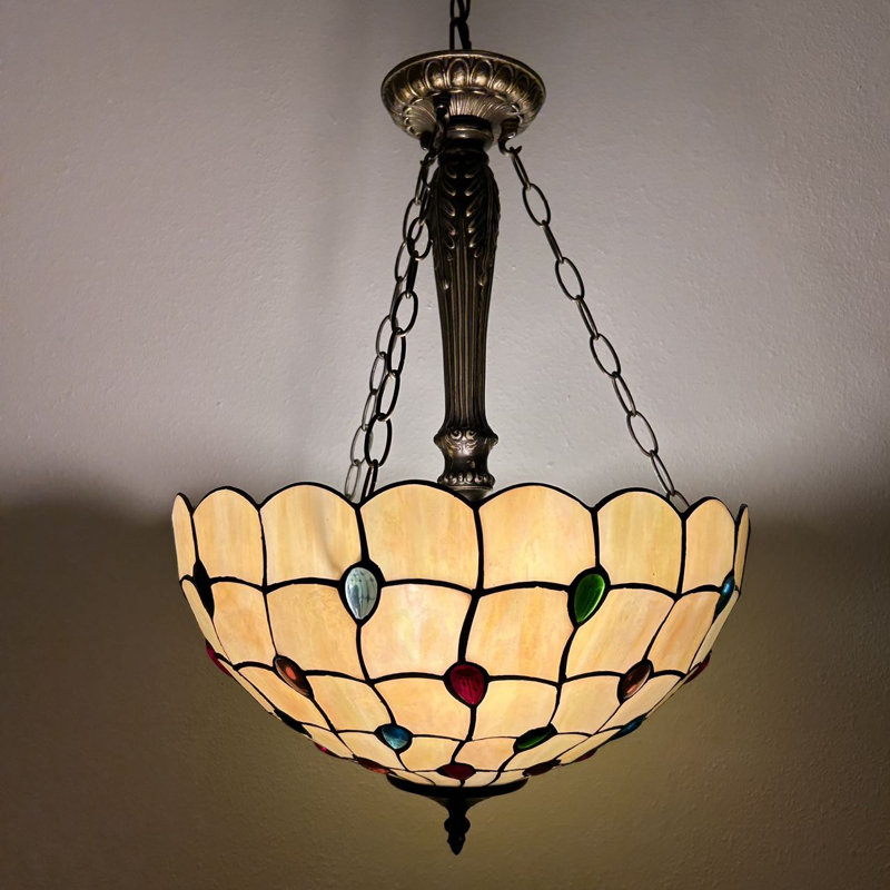 Gold Stained Glass Crystal LED Pendant Light with Bronze Finish
