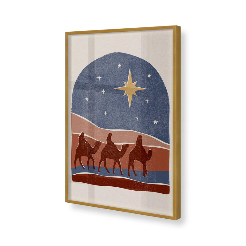 Étoile de Bethléem, crèche de Noël II, reproduction, Cadre simple en or poli, H 15,25 po x l 12,25 po x P 1,25 po