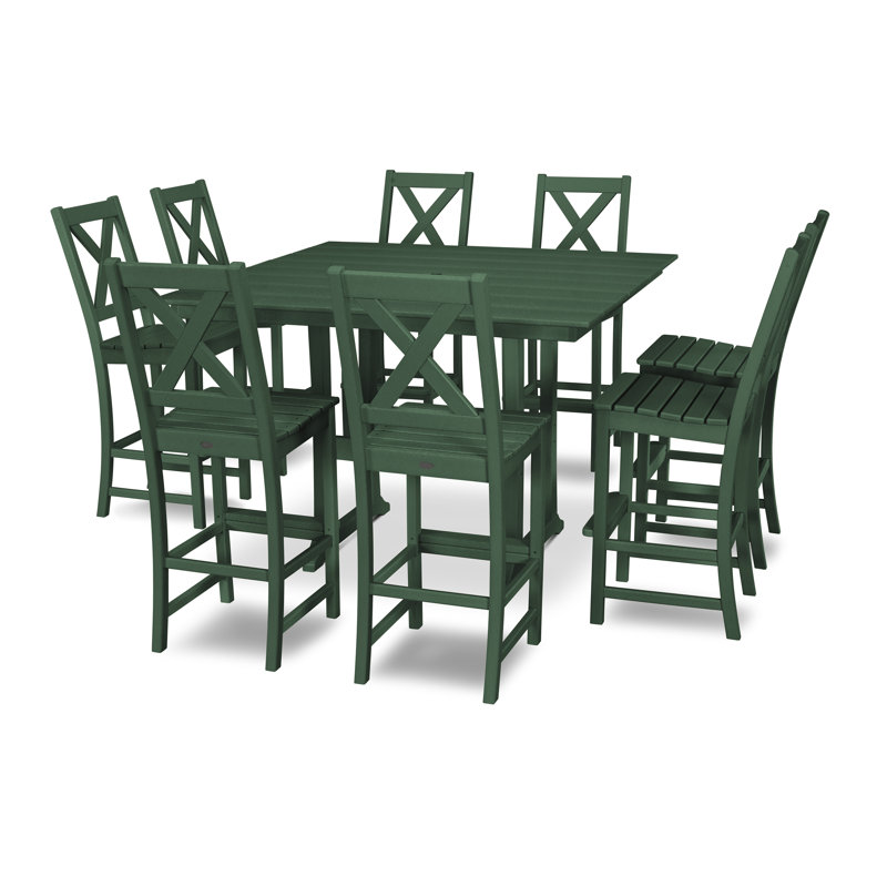 Braxton 9-Piece Farmhouse Trestle Bar Set, Green