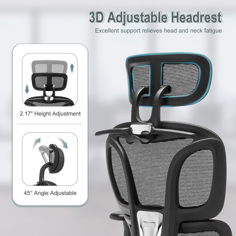 Ergonomic Black Mesh Adjustable Task Office Chair with Headrest