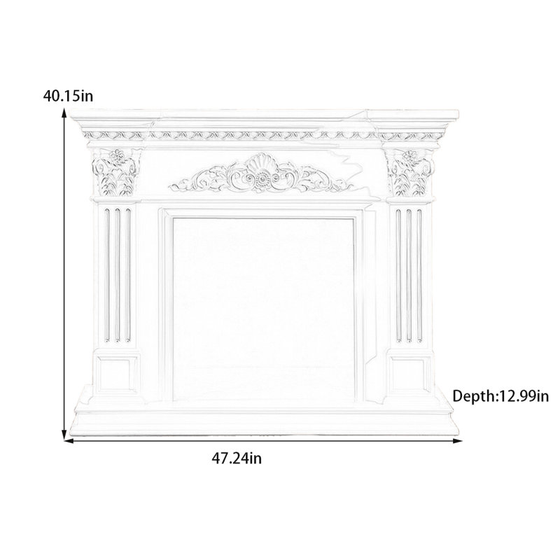 Three-dimensional carving craft fireplace, 40.15" H x 47.24" W x 12.99" D, White