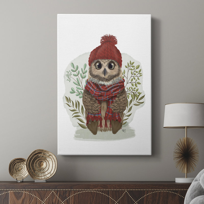 Chouette en écharpe tartan - galerie sur mesure, H 18 po x l 12 po