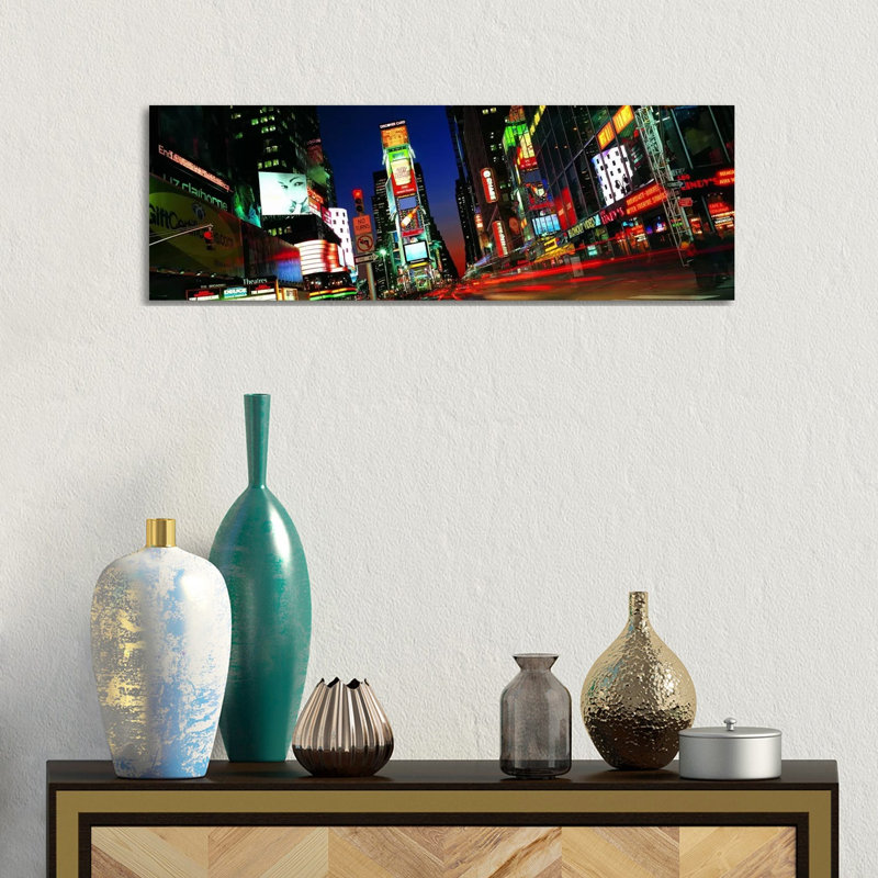 New York Panoramic Skyline Cityscape (Times Square - Night) - Wrapped Canvas Panoramic Print