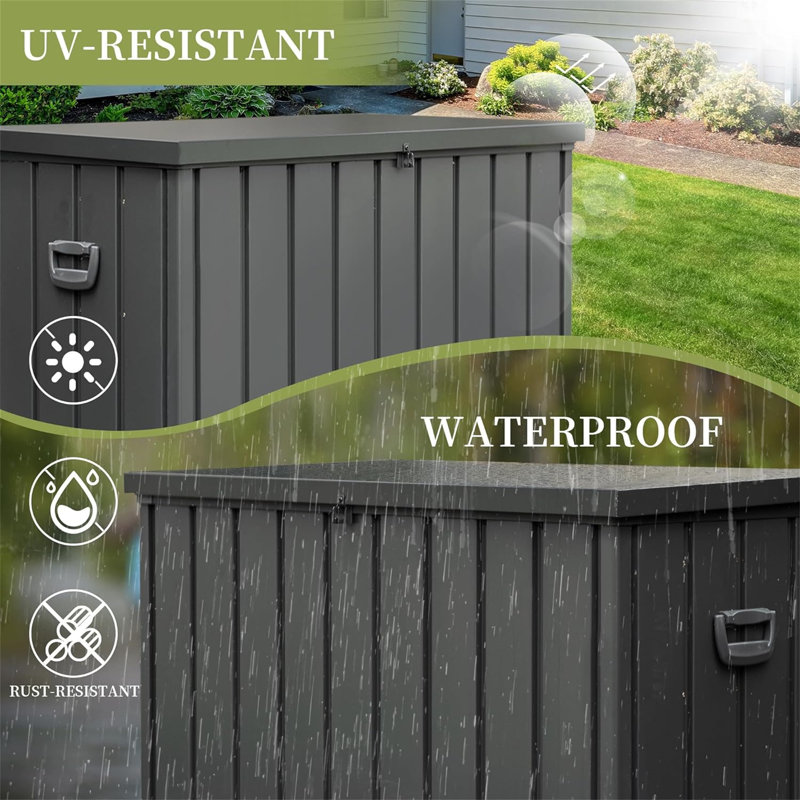 Large Dark Gray Lockable Metal Outdoor Deck Box