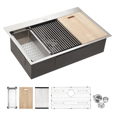 30 Drop In Kitchen Sink -  30 Inch Kitchen Sink Topmount Ledge Workstation 18 Gauge Stainless Steel Single Bowl Kitchen Sink -  TYUNABRN, W124353906