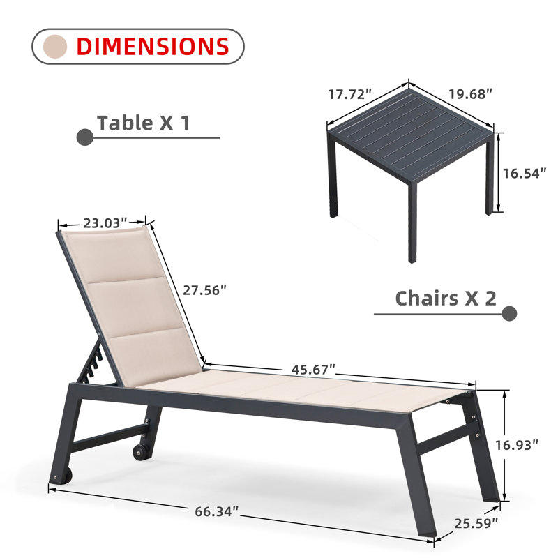 Valhalla Outdoor Rust-Resistant Metal Chaise Lounge with Table, Beige