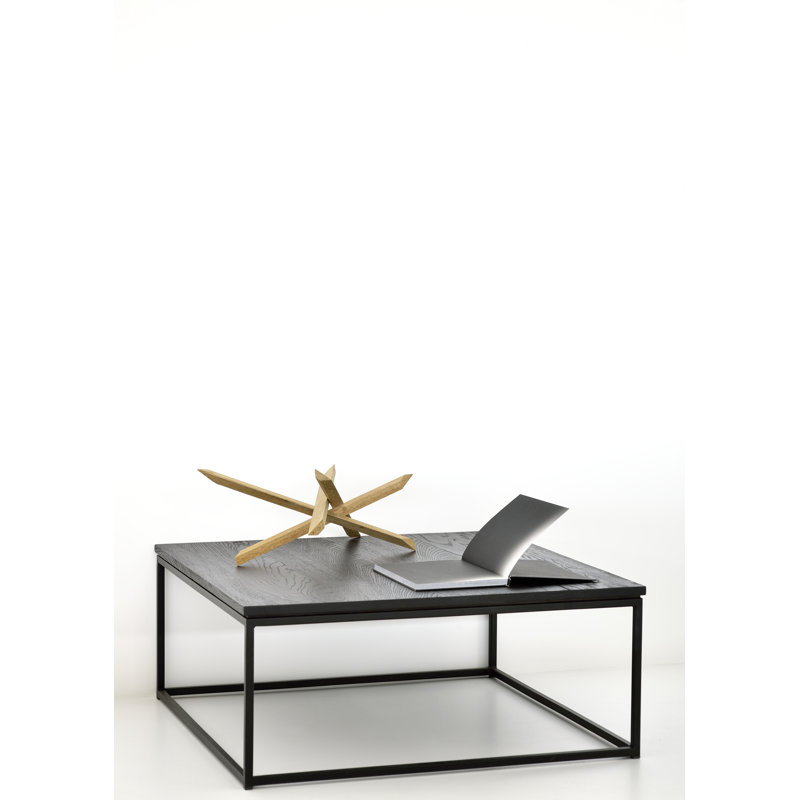 Thin Solid Wood Coffee Table, 11.8" H x 27.6" L x 27.6" W, Black, Black