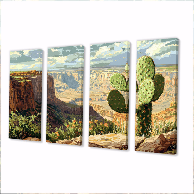 Cactus au bord du canyon - Art mural floral cactus - Décoration murale traditionnelle, H 32 po x l 64 po, 4