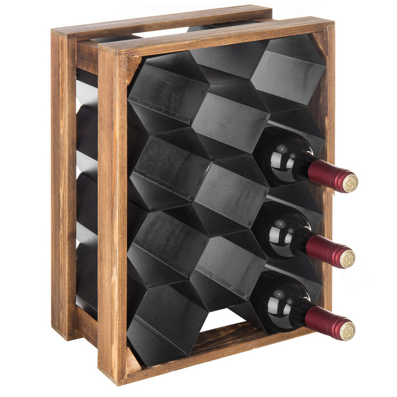 11 Bottle Metal/Solid Wood Tabletop Wine Bottle Rack in Brown