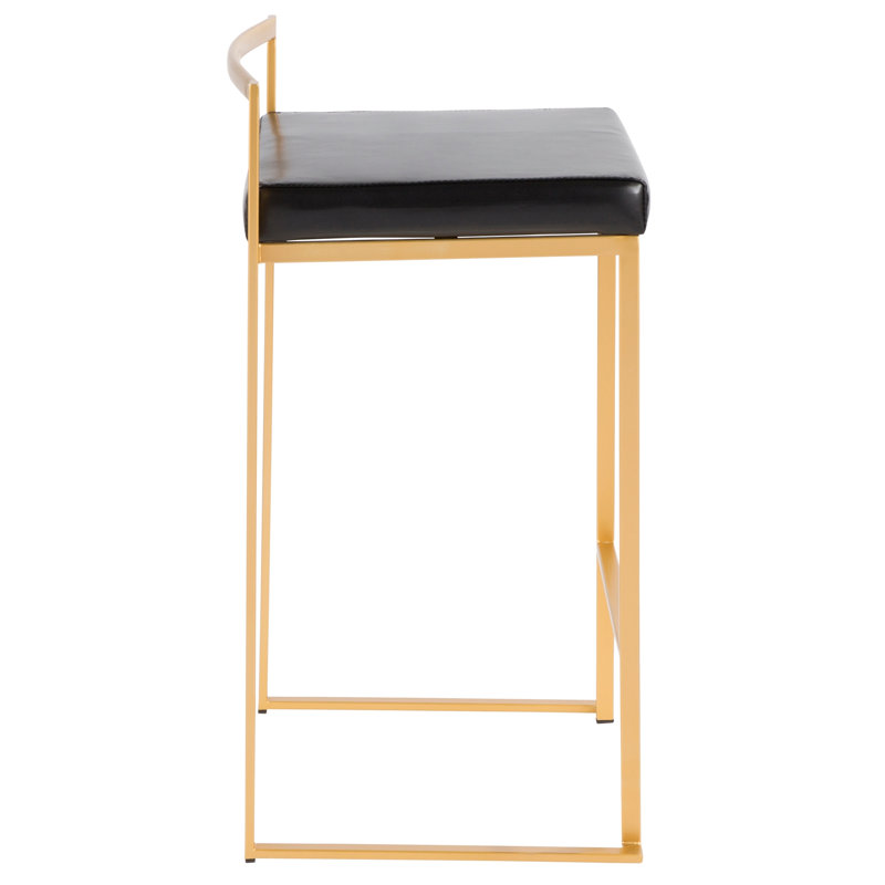 Tabouret de comptoir Fuji Contemporary-Glam doré avec similicuir noir par Lumisource - ensemble de 2, Doré