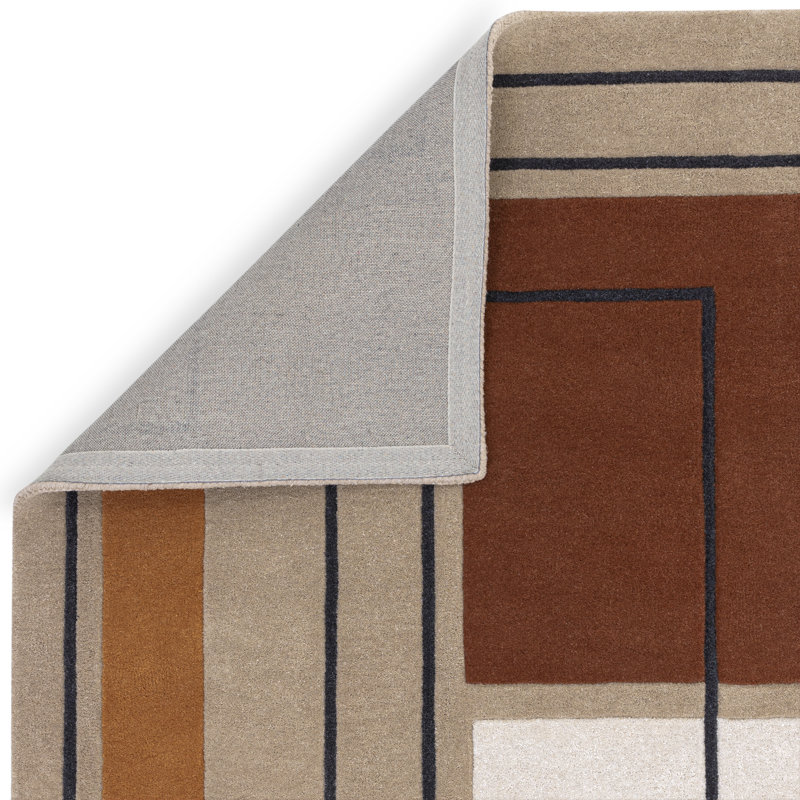 Gina Geometric Wool Hand Tufted Area Rug, Rectangle  120 x 170 cm, Beige/Orange