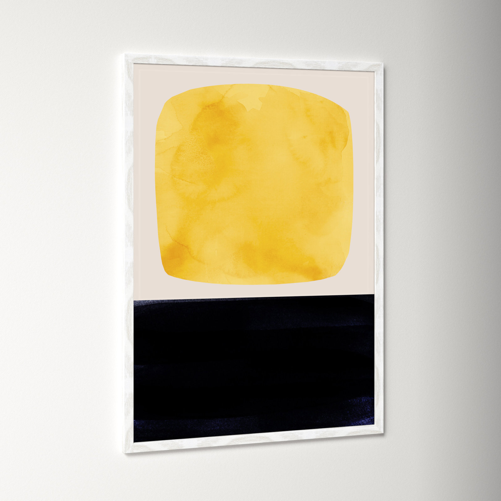 Boxed-Yellow by Aoibhne Hogan, White Wood Grain Paper, 35.5" H x 25.5" W x 0.75" D
