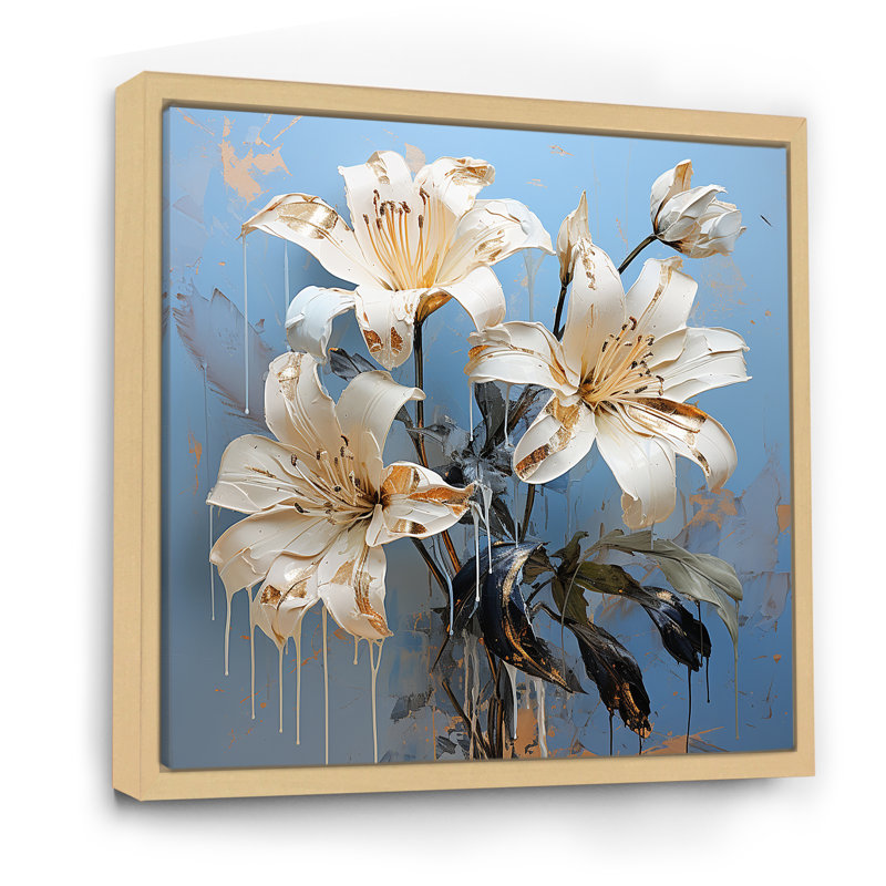 Radiant Serenade, pétales de lis sur toile, H 36 po x l 36 po x P 1,5 po, Cadre naturel flottant