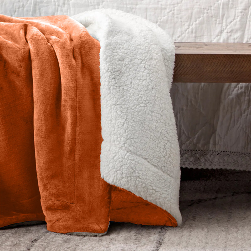 Reversible Soft Sherpa Fleece Fur Thick Dual Sided Blanket Throw, 150cm x 200cm, Rust