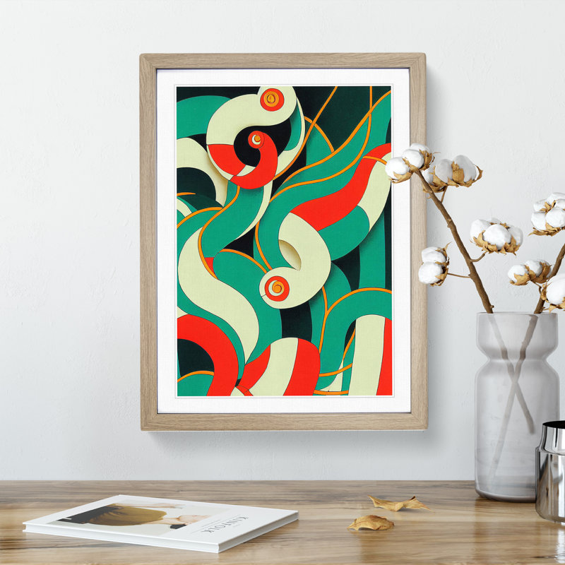 XV1022-400X Abstract Snake Art No.3 - Single Picture Frame Print, 64cm H x 46cm W x 2cm D, Oak