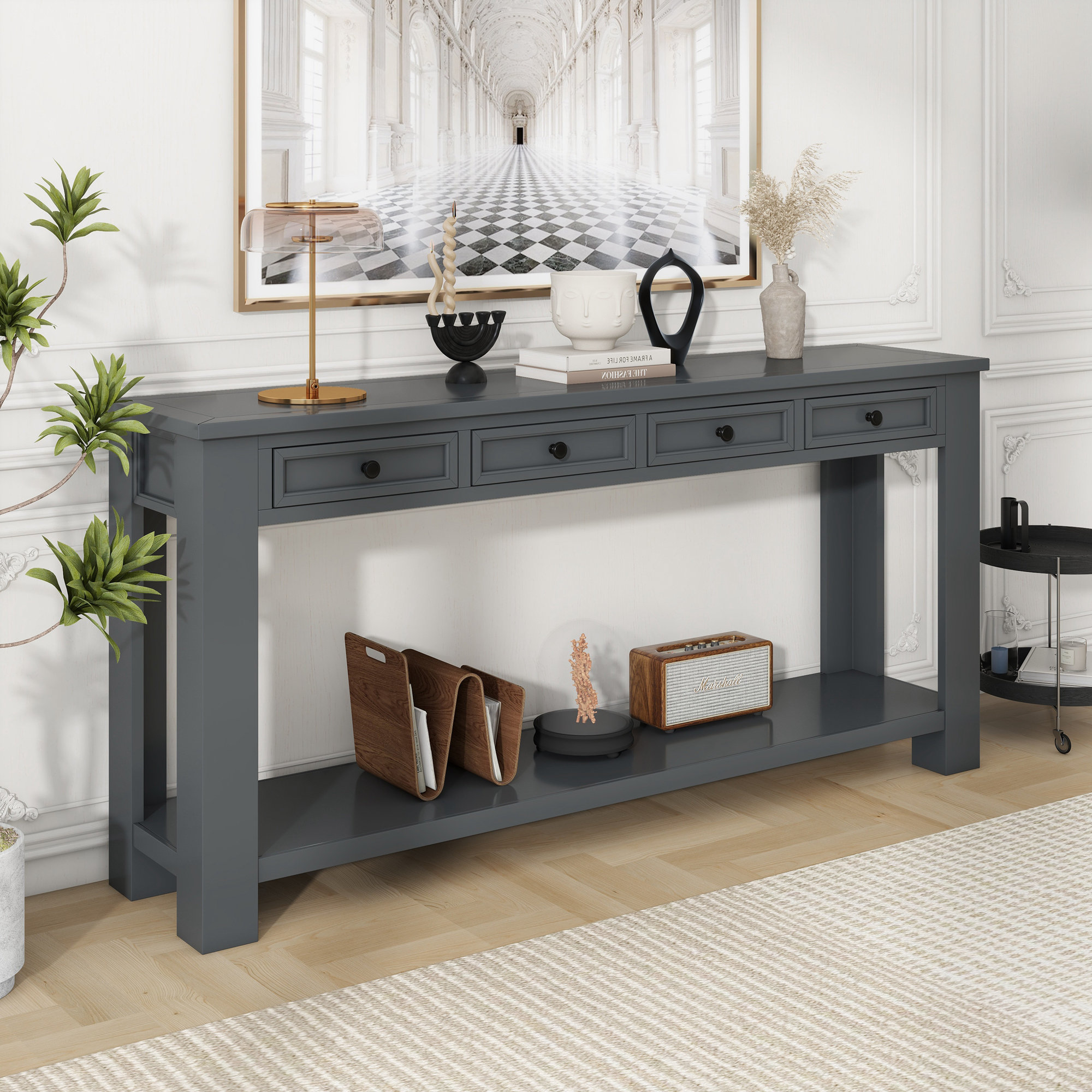 Latitude Run® Sofa Table with Storage Drawers and Bottom Shelf ...