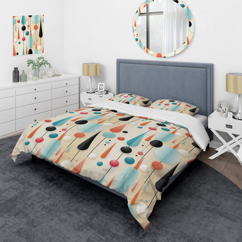 Ensemble de housse de couette géométrique Mid-Century géométrique bleu et beige II
