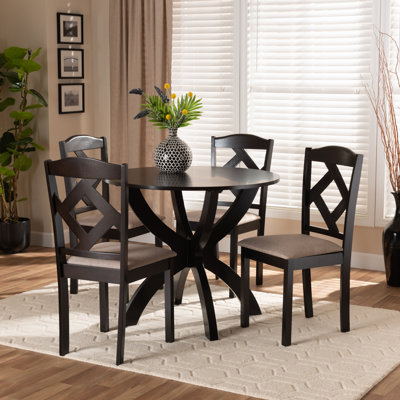 Braceville 5-Pc Ruberwood Dining Set in Sand Fabric Upholstered, 36.42'' H X 17'' W X 17.5'' D