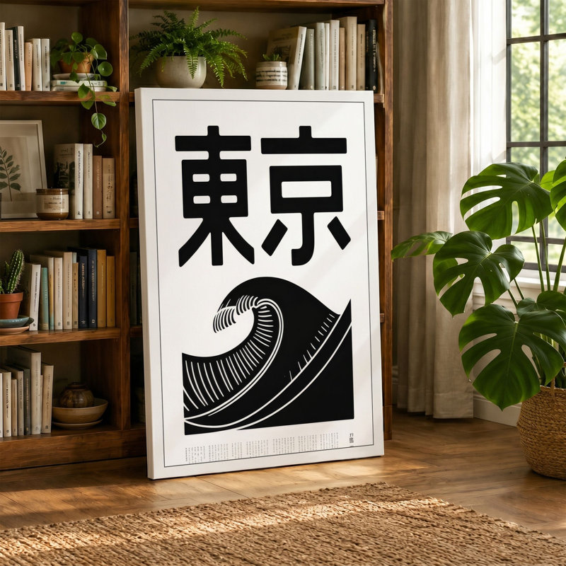 Tokyo Architecture Japandi - Wrapped Canvas, 24x16 - 61.0 x 40.6 cm, Sage Border