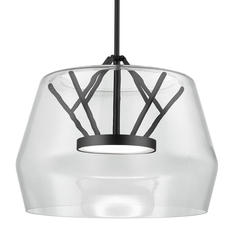 1 - Light LED Pendant, Brushed Nickel, Clear, 11.75" H x 17.75" W x 17.75" D