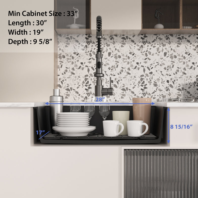 30'' x 19" Undermount Quartz Kitchen Sink Workstation Single Bowl Granite Sink with Accessories, Matte Black