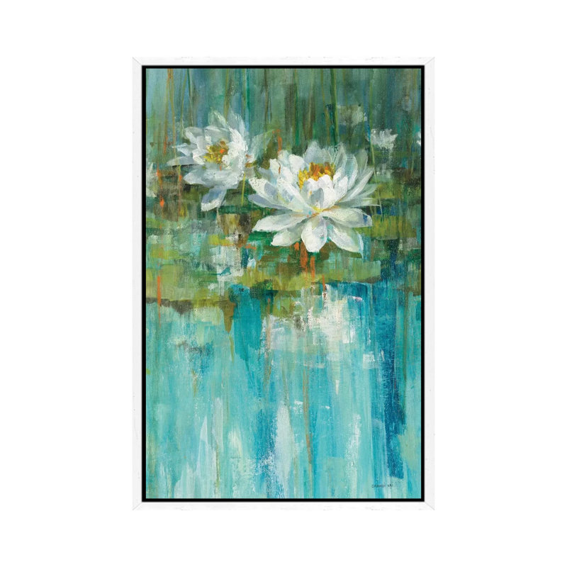 Water Lily Pond Panel I by Danhui Nai - Painting on Canvas, White Framed, 66.04 cm H x 45.72 cm W