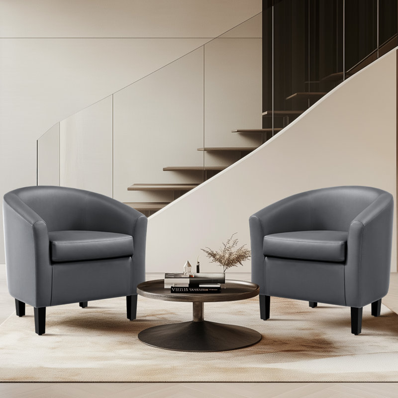 Seldon 28'' H Vegan Leather Barrel Chair, Gray Faux Leather