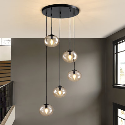 Orbelle Modern 5-light Glass Globe Chandelier, Black Pendant Light For Kitchen Island & Dining Room