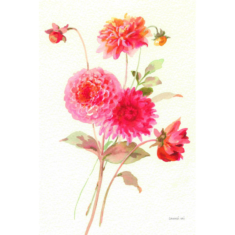 Summer Dahlias I - peinture sur toile tendue, H 48 po x l 32 po