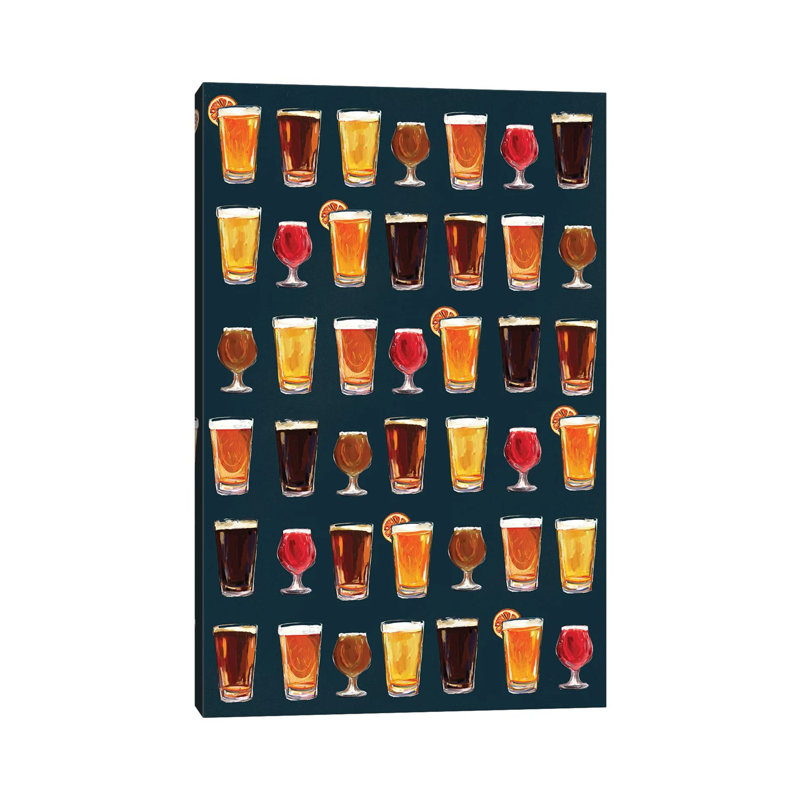 Craft Beer Pattern Dark - Wrapped Canvas Painting, 66.04 cm H x 45.72 cm W