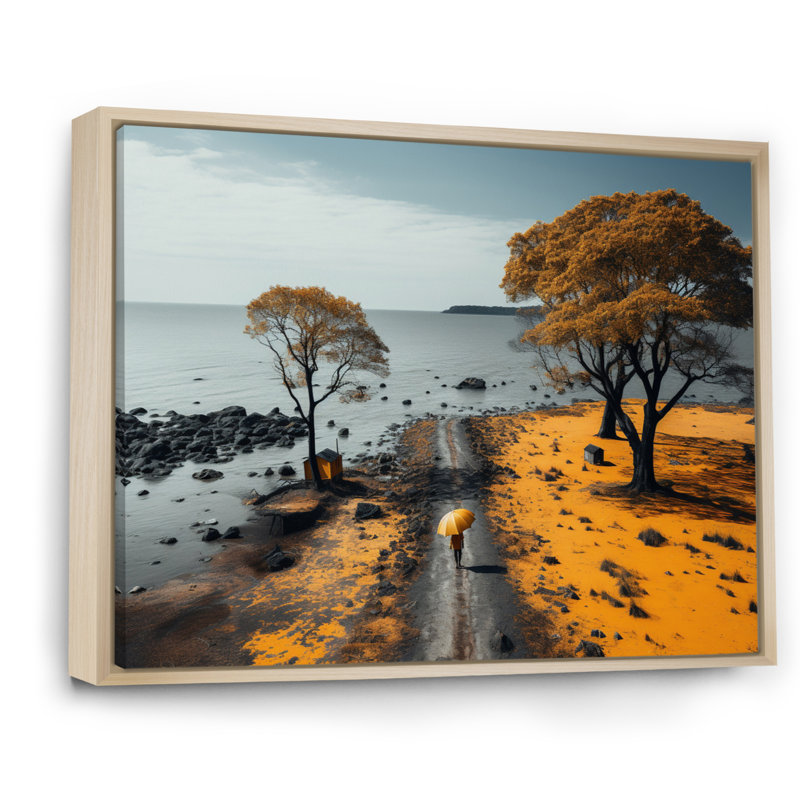 " Coastal Beachside Road I ", 34" H x 44" W x 1.5" D, Natural Floater Framed