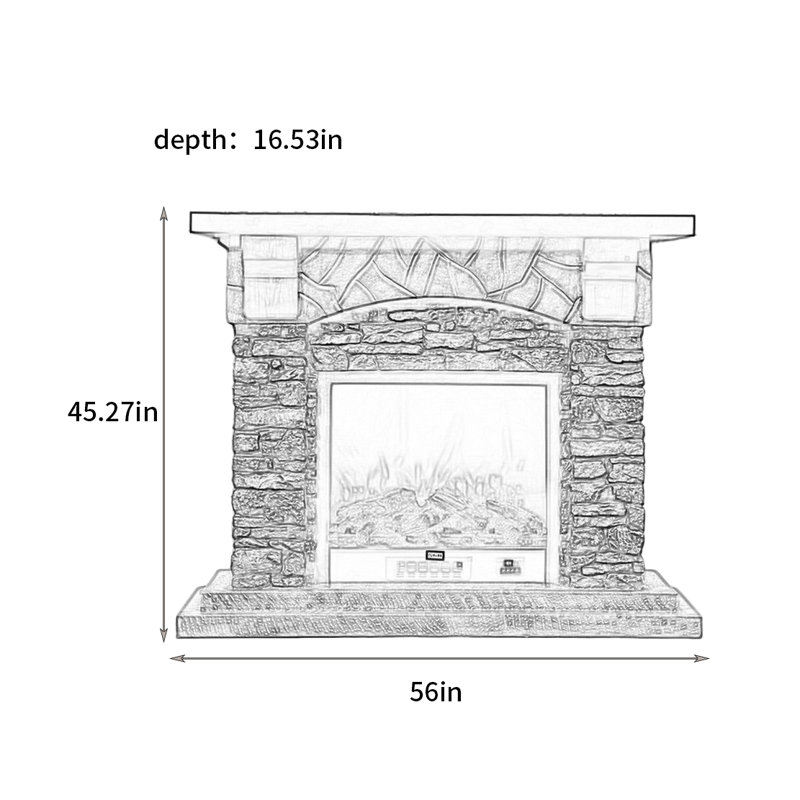Foyer imitation pierre de style européen, H 45,27 po x l 56 po x P 16,53 po