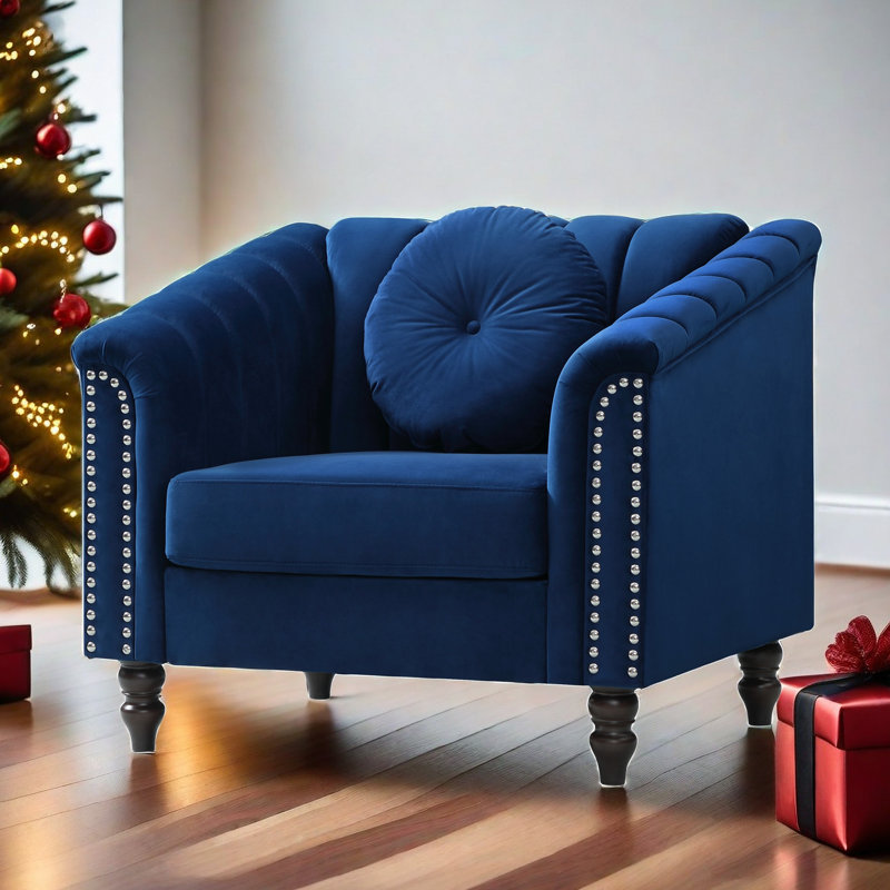 Mikole Velvet Chesterfield Chair, Navy Velvet