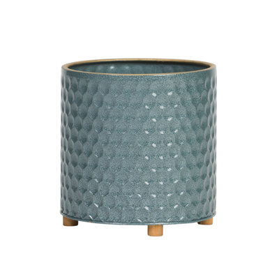 Mid Century Modern Indoor Metal Pot Planter With Peg Base