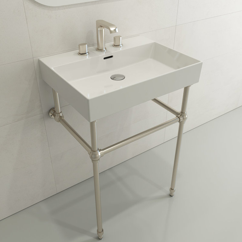 Milano 23.82'' L Bathroom Sink, White, 8" Widespread
