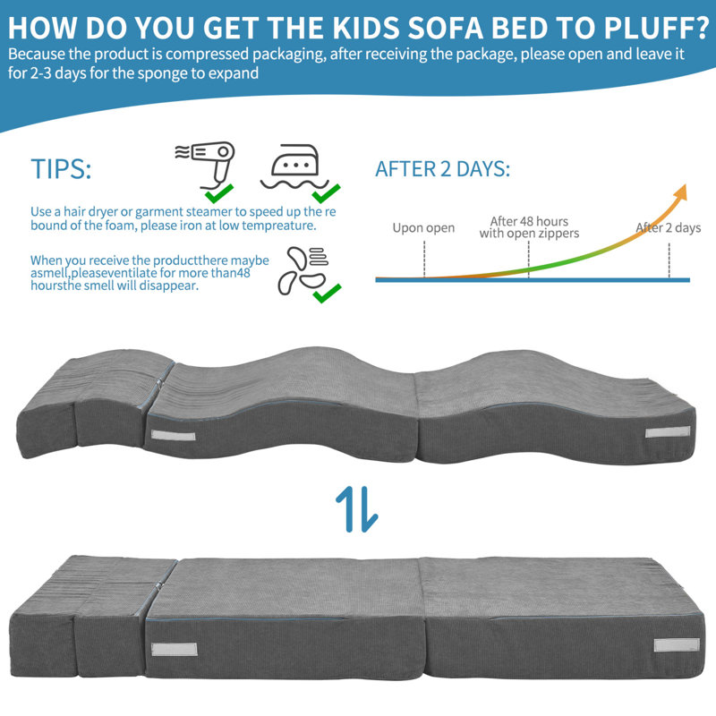 Chaise portative pliable pour enfants 3-en-1, canapé convertible pour tout-petit en chaise longue, lavable, pour salle de jeux / sieste