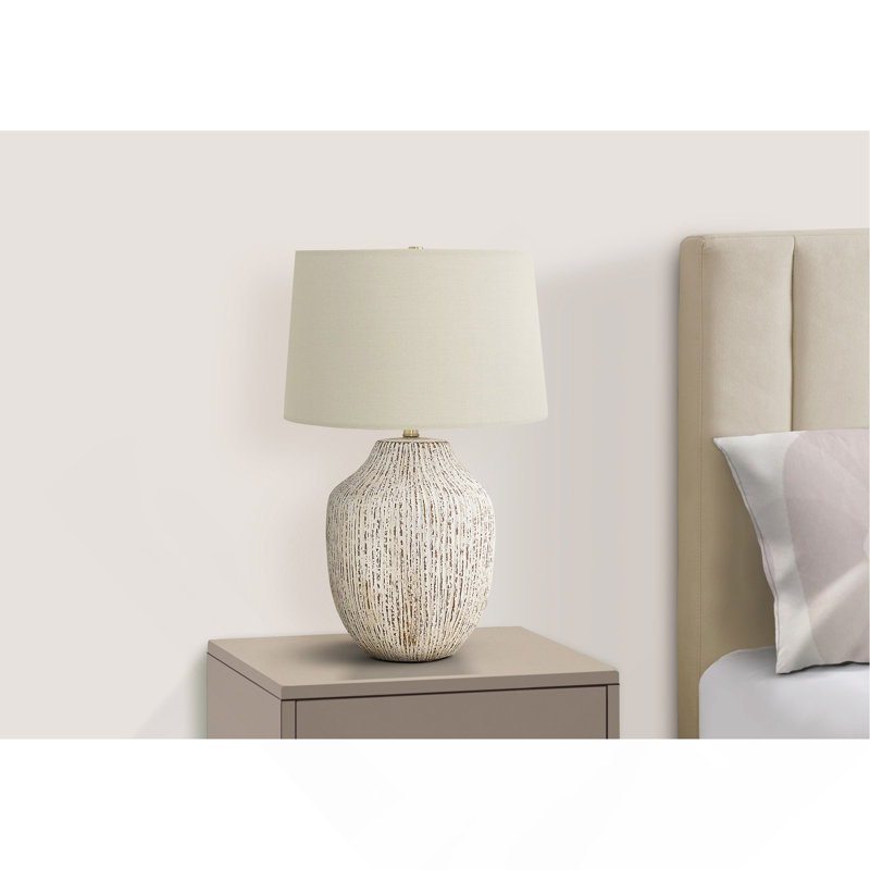 Lighting, H 26 po, lampe de table, céramique crème, abat-jour ivoire / crème, transitionnel