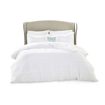 Shabby Chic White Duvet With And Decorative Features Microfiber Matching Shams
