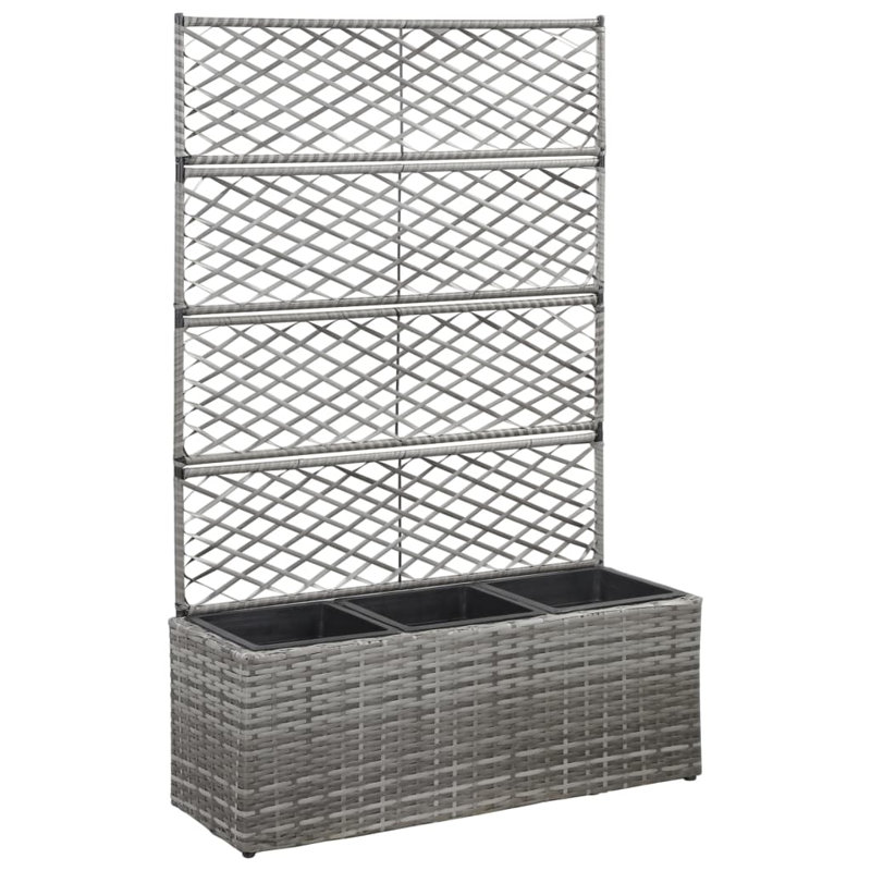 Planter Flower Box Trellis Patio Raised Bed with Rattan Look Solid Wood, Gray