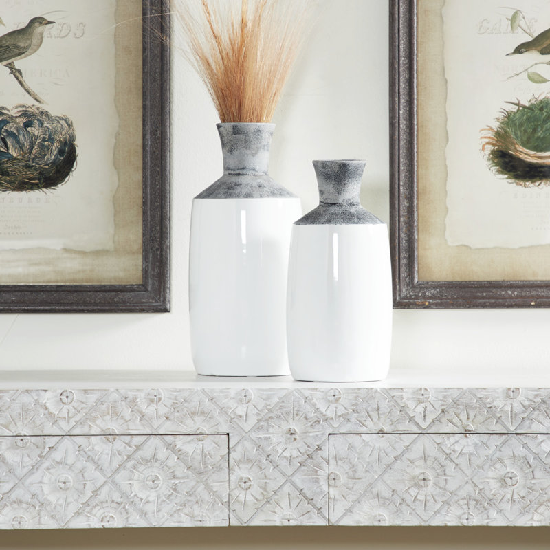 Glossy Gray Ceramic Cylinder Decorative Table Vase