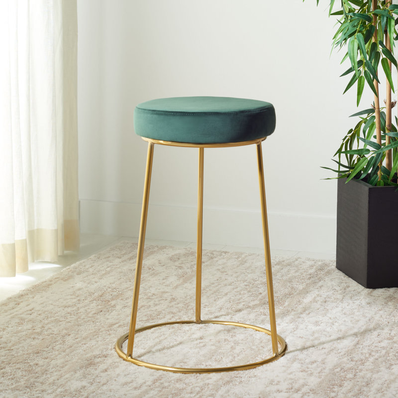 Saroun Upholstered Counter Stool with Metal Frame, Malachite Green Velvet