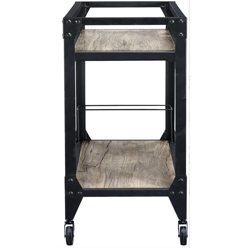 Chariot de service au fini gris anthracite avec une touche de chêne rustique - Vaste espace de présentation, rangement pratique et rangement intérieur généreux, armoire à vin et porte-verres