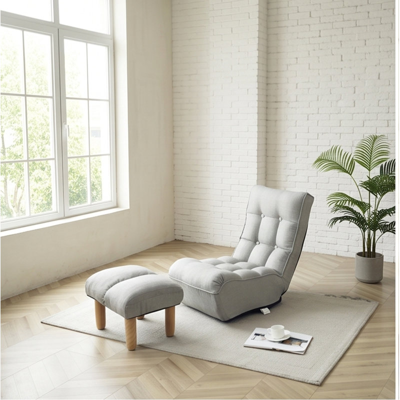 Méridienne pliable ajustable, chaise longue en lin avec accoudoirs, gris ciment