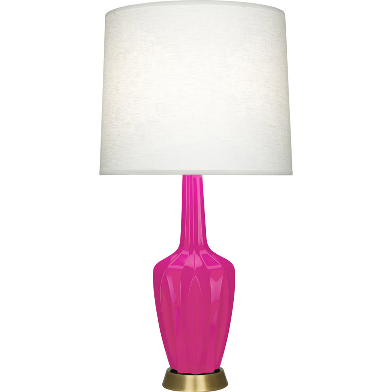 Petite lampe d'appoint Emma, H 34,25 po x l 7,38 po x P 15 po, Rose Razzle, Céramique / métal